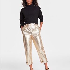 I.N.C. International Concepts Women's Metallic Straight-Leg Pants Gold Size 10